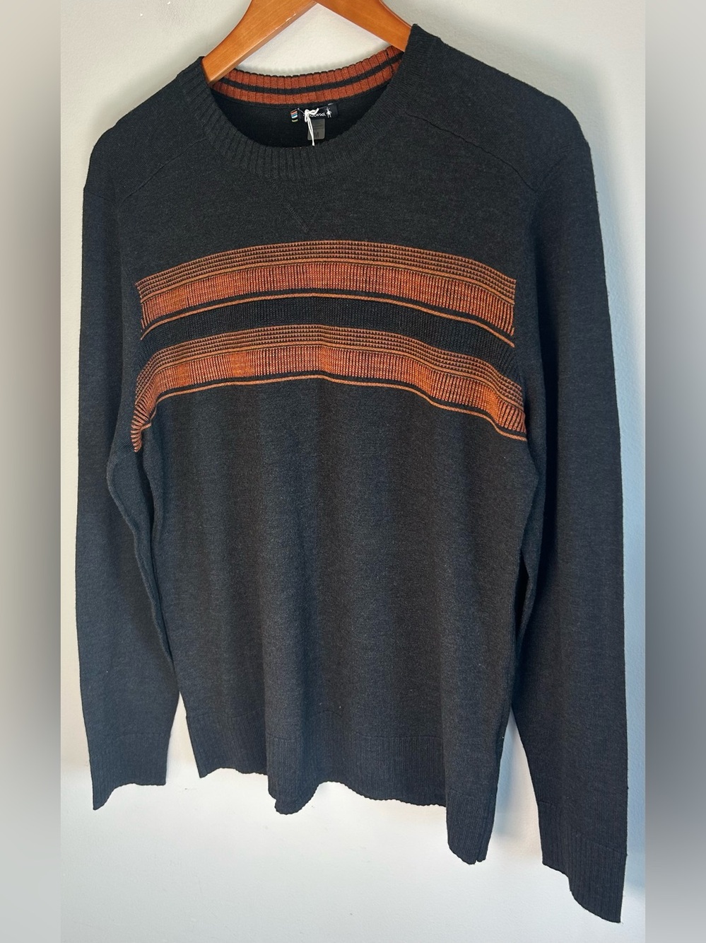 SmartWool Mens Sparwood Stripe Crew Neck Sweater Size M Pullover Gray Orange NWT - Picture 4 of 12